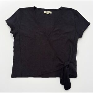 Madewell Women's Wrap Top Black‎ Sz XS- Soft- Casual-Textured 100% Cotton